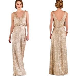 Sorella Vita Rose Gold Champagne DEEP V-BACK SEQUIN BRIDESMAID Formal GOWN Sz 16